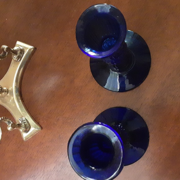 Vintage Cobalt Blue Glass Candle Holders - Picture 3 of 4
